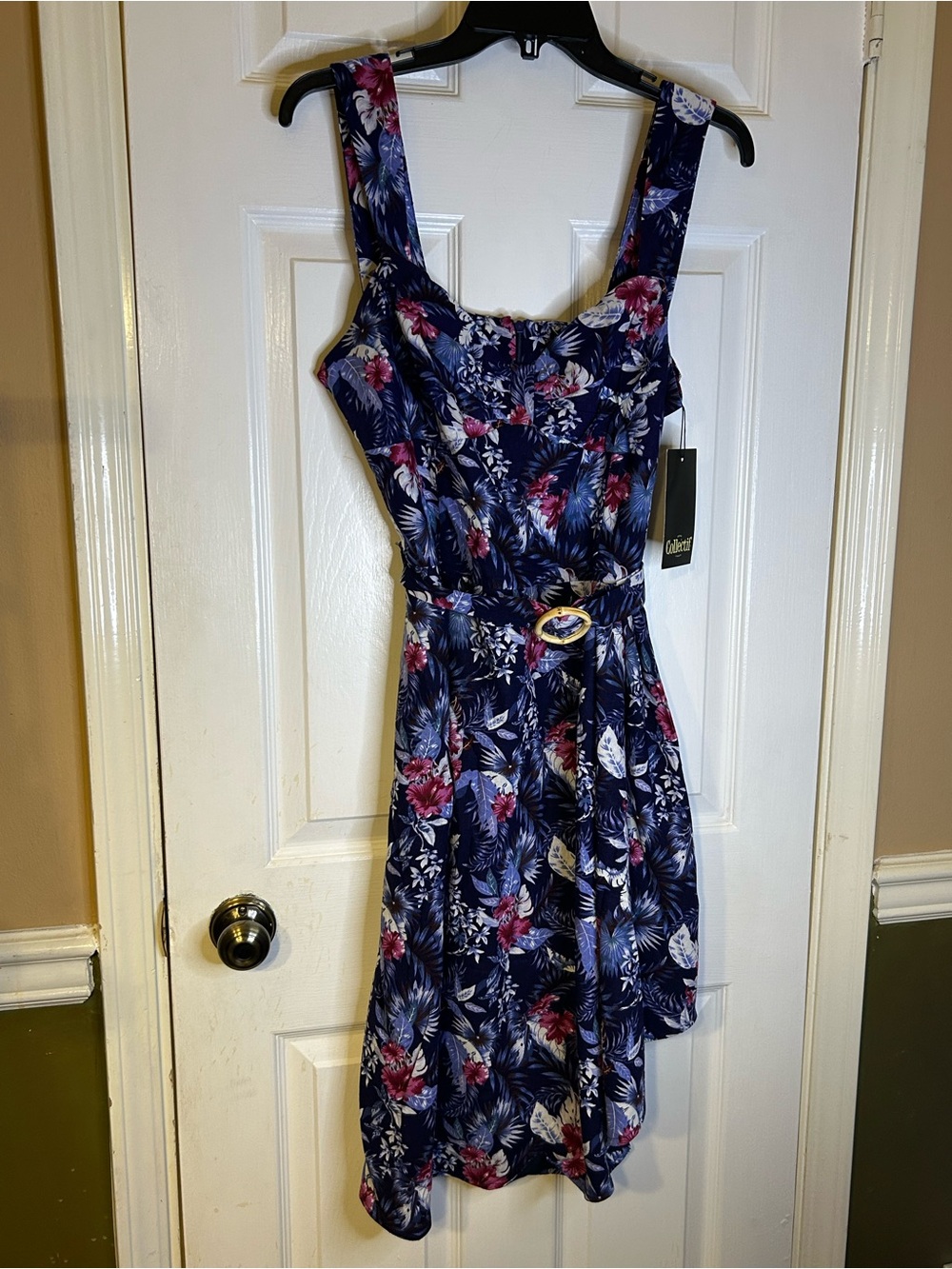 Collectif Tallulah Blue Hibiscus Sarong Dress with Belt